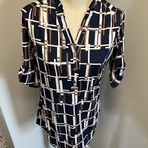 Navy and Brown Geometric Women's Top